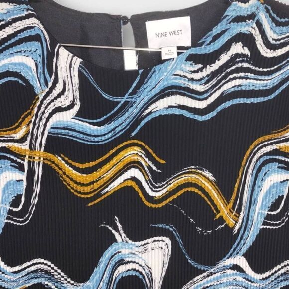 Nine West Womens Dress Sz 14 Pleated Mod 70s Trend Style Chiffon Swirl Black - Picture 4 of 12